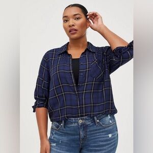NWT Torrid Plaid Twill Button-Down Long Sleeve Shirt Size 4